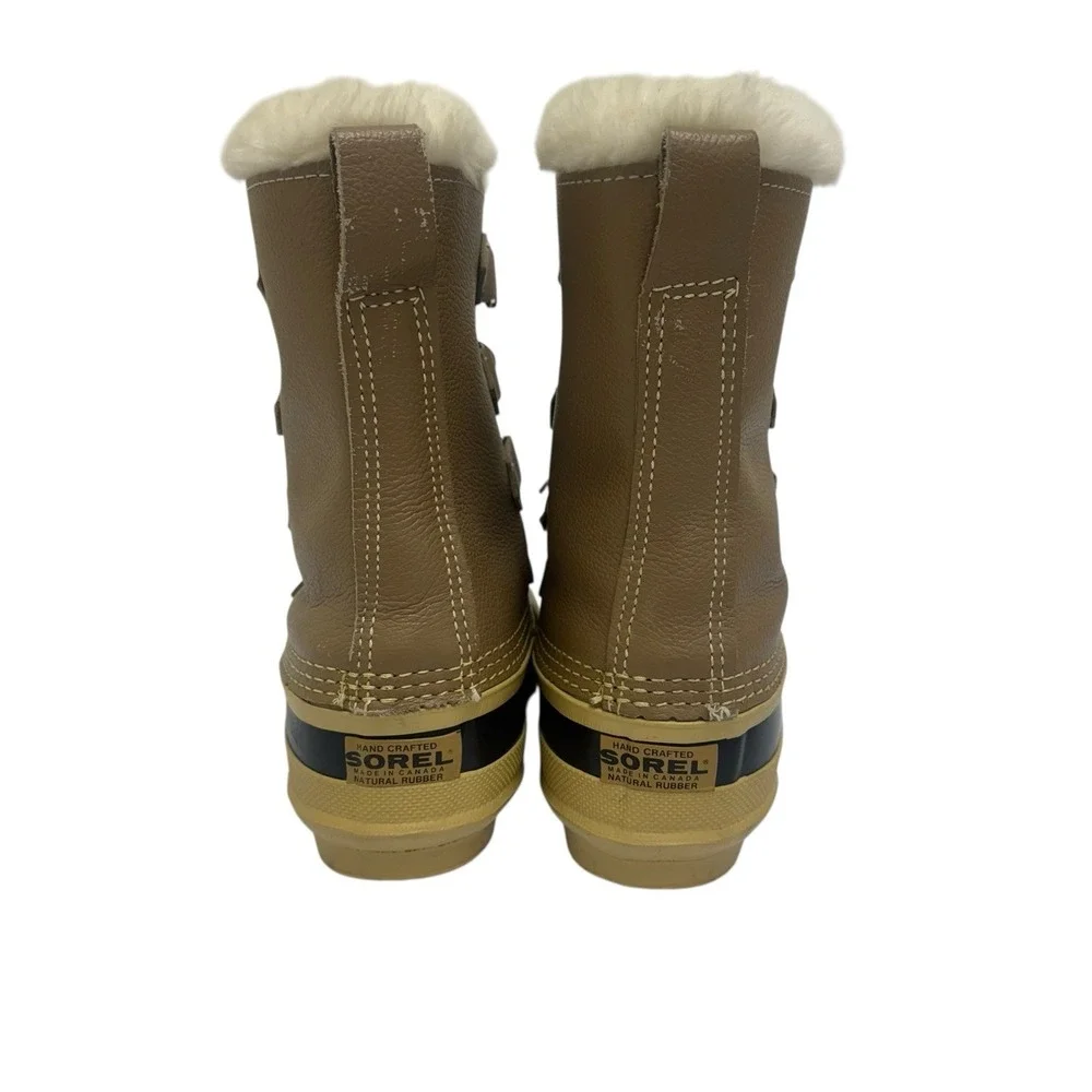 SOREL Women's Size 7 Manitou Tan/Blk Leather‎ Snow Winter Boots Made in CANADA